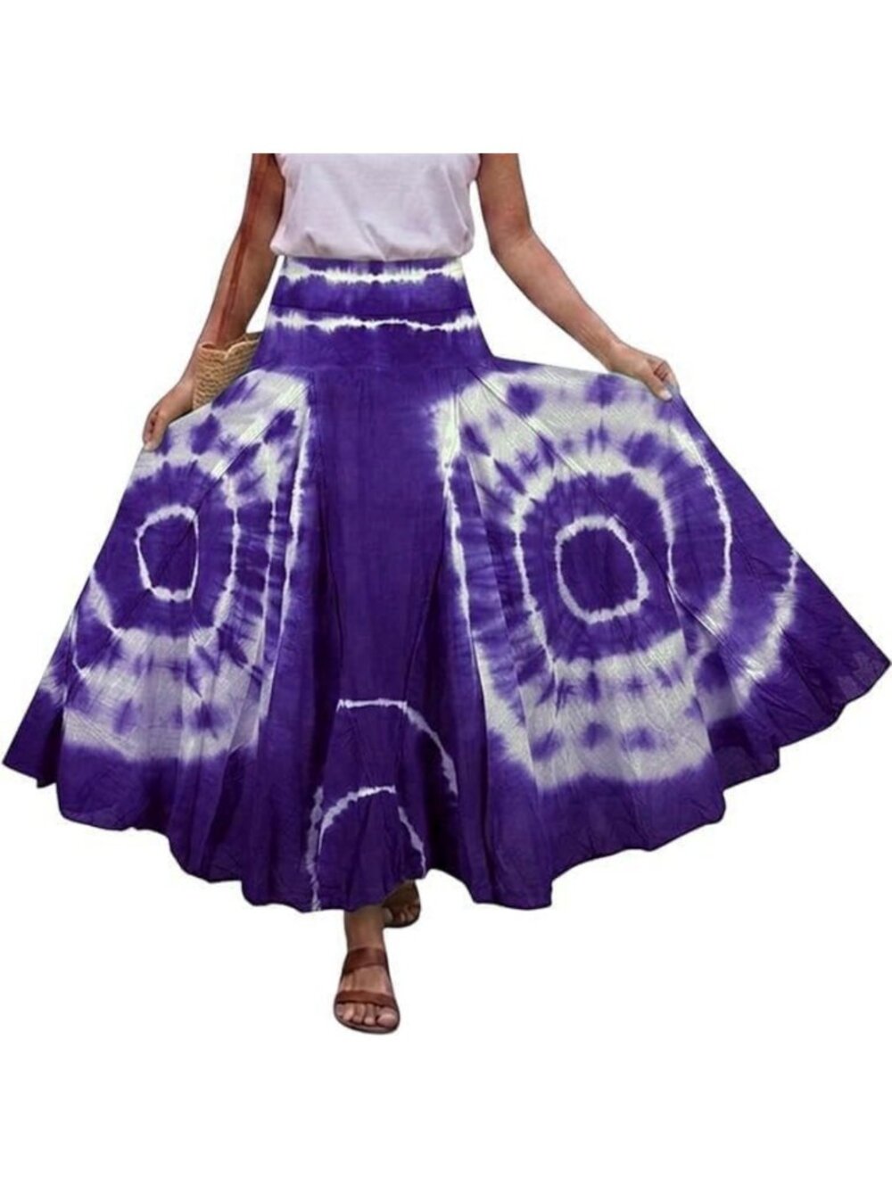 Boho Tie Dye Maxi Skirt - High Waist A-Line Long Flowy Skirt for Women